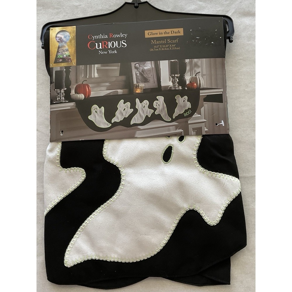 Cynthia Rowley Curious Halloween mantel scarf Glow In The Dark Ghosts